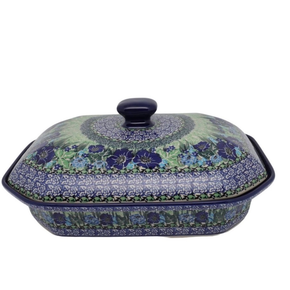 CERAMIKA ARTYSTYCZNA Sapphire Fields Medium Covered Baker Blue Rose